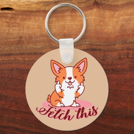 Funny Corgi Dog Middle Finger Fetch Sleutelhanger (Achterkant)