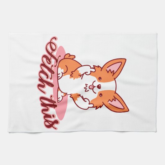 Funny Corgi Dog Middle Finger Fetch Theedoek (Horizontaal)