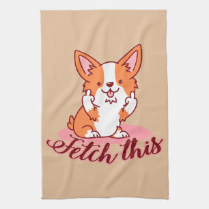 Funny Corgi Dog Middle Finger Fetch Theedoek