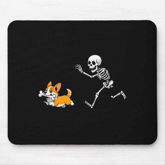 Funny Corgi Dog Steals Skeleton Bone Halloween Muismat (Voorkant)