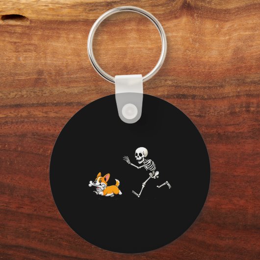 Funny Corgi Dog Steals Skeleton Bone Halloween Sleutelhanger (Voorkant)