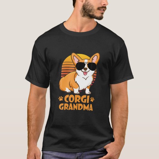 Funny Corgi Grandma  Retro Hondenliefhebber T-shirt (Voorkant)