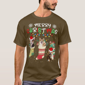 Funny Corgi-Hondenliefhebber met kerstverlichting T-shirt