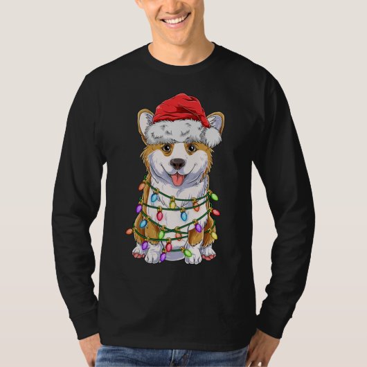 Funny Corgi Kerstmis Lights Gift Santa Hat D T-shirt (Voorkant)