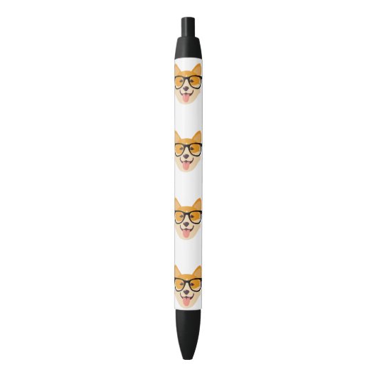 Funny Corgi met bril Zwarte Inkt Pen (Voorkant Verticaal)