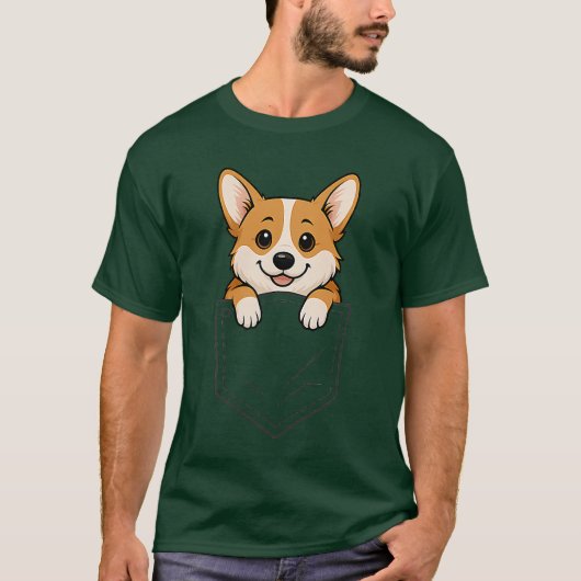 Funny Corgi Peeking in Pocket Animal Dog Lover Pet T-shirt (Voorkant)