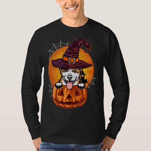 Funny Corgi Pumpkin Halloween T-shirt (Voorkant)
