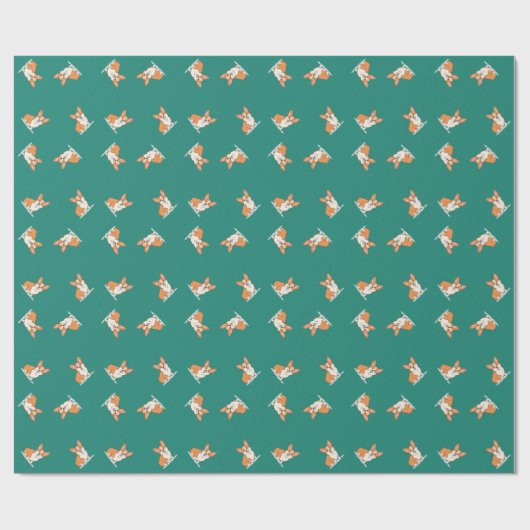 Funny Corgi Puppy in Green Wrapping Paper Cadeaupapier (Vlak)