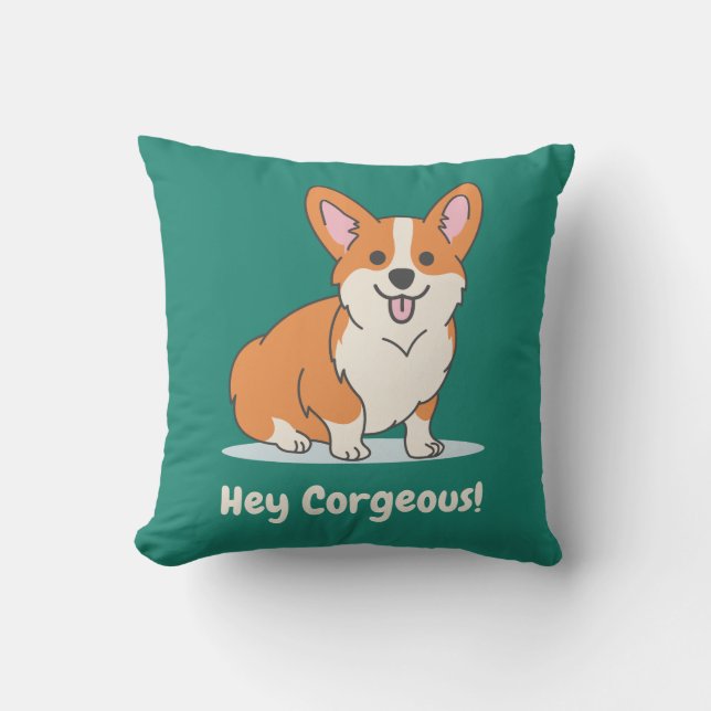 Funny Corgi Puppy Pun - Hey Corgeous Kussen (Voorkant)