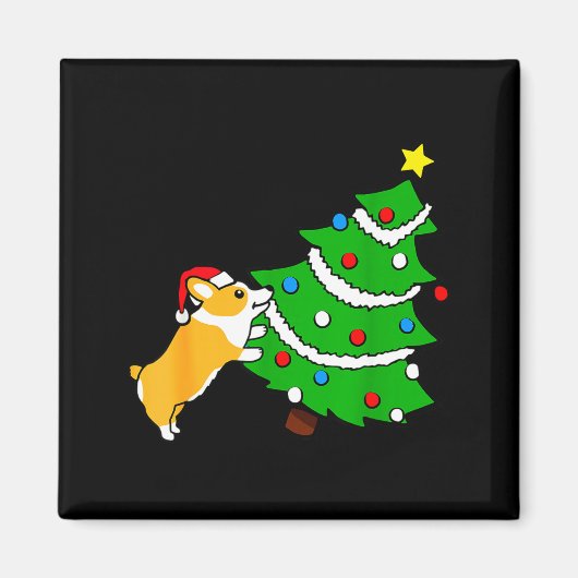 Funny Corgi Pushing Christmas Tree Xmas Dog Mom Magneet (Voorkant)