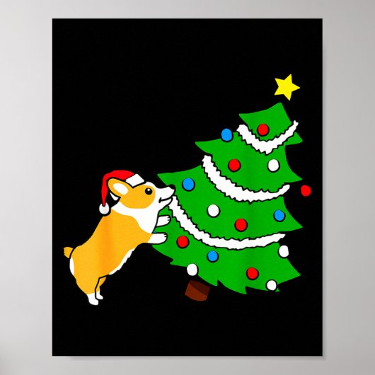 Funny Corgi Pushing Christmas Tree Xmas Dog Mom Poster (Voorkant)
