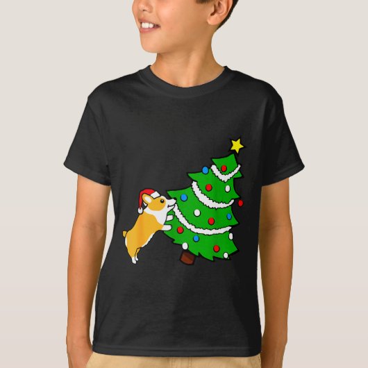 Funny Corgi Pushing Christmas Tree Xmas Dog Mom T-shirt (Voorkant)