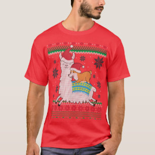 Funny Corgi Riding Llama Christmas Gifts Corgi Ugl T-shirt