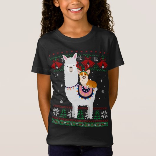 Funny Corgi Riding Llama kerstcadets Corgi Xma T-shirt (Voorkant)