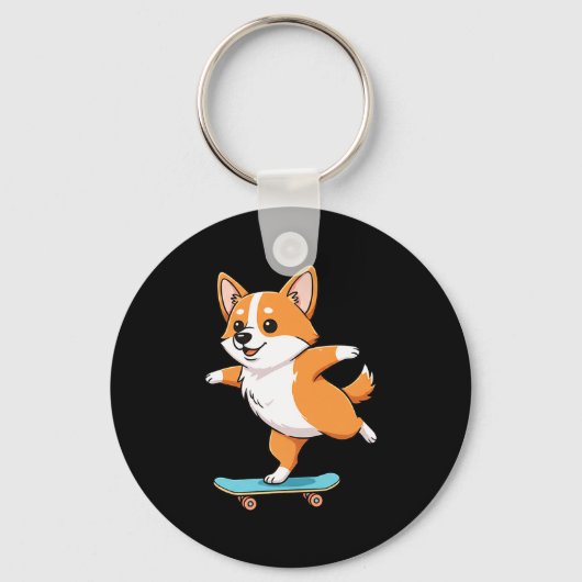Funny Corgi Skater Skateboard Ballerina Mom Dad Ki Sleutelhanger (Voorkant)