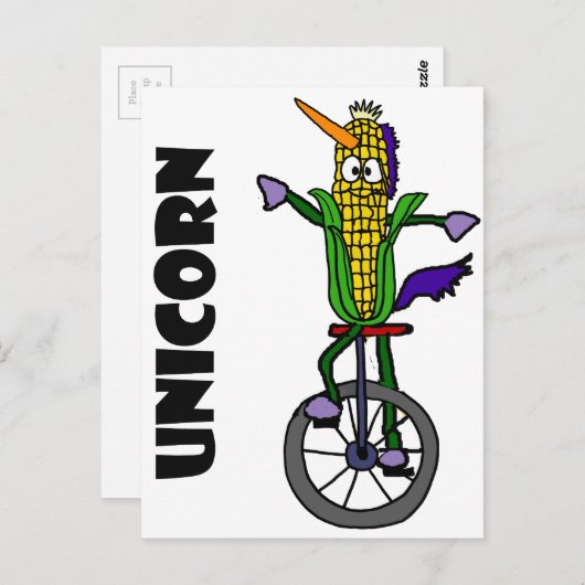 Funny Corn ear Riding Unicycle UNICORN Cartoon Briefkaart (Voorkant / Achterkant)