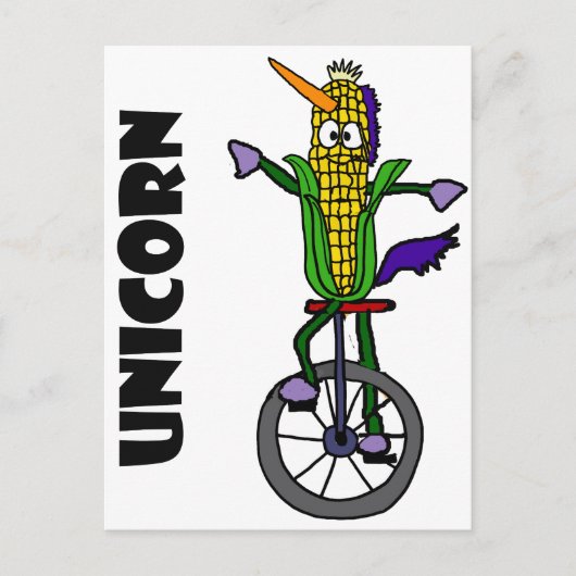 Funny Corn ear Riding Unicycle UNICORN Cartoon Briefkaart (Voorkant)