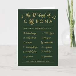 Funny Corona Holiday | Gold Twelve Days Green Feestdagen Kaart