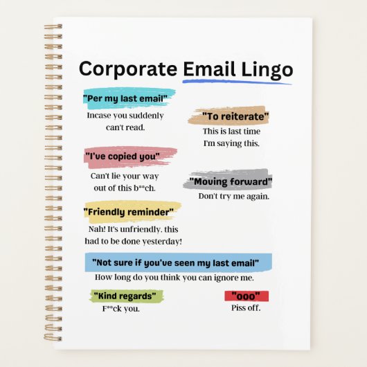 Funny Corporate email lingo Planner (Voorkant)