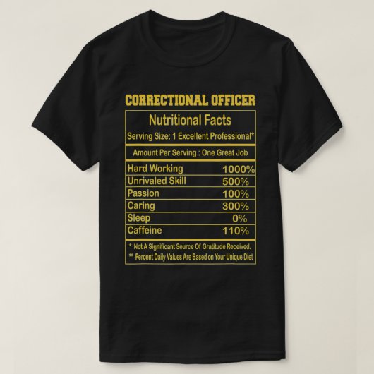 Funny Correction Officer Nutritional Facts Motiv T-shirt (Design voorkant)
