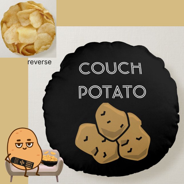 Funny "Couch Potato" + Aardappelscharnieren die ki Rond Kussen (This funny Couch Potato cushion is perfect for the lovable sloth in your life. Choice of colors.)