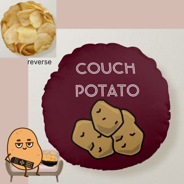 Funny "Couch Potato" + Aardappelscharnieren die ki Rond Kussen (This funny Couch Potato cushion is perfect for the lovable sloth in your life. Choice of colors.)