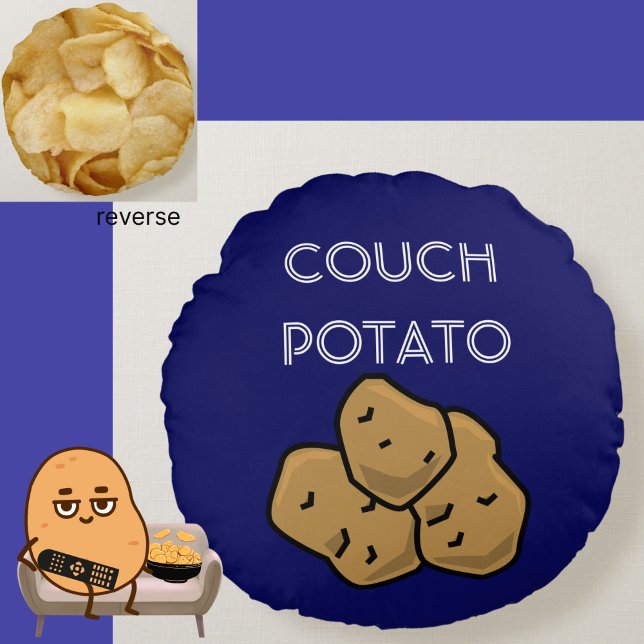 Funny "Couch Potato" + Aardappelscharnieren die ki Rond Kussen (This funny Couch Potato cushion is perfect for the lovable sloth in your life. Choice of colors.)