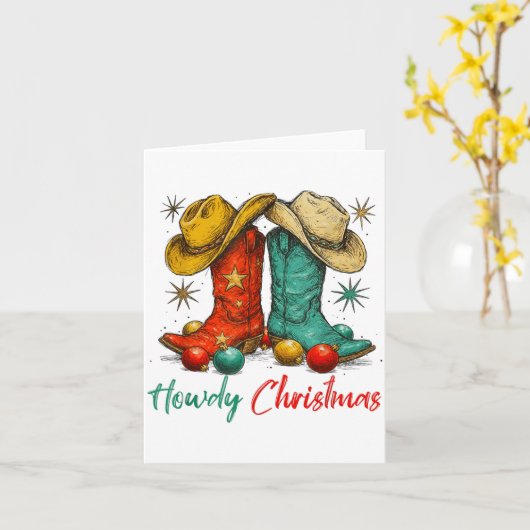 Funny Country Western Christmas Howdy Cowboy Boots Kaart (Gele Bloem)
