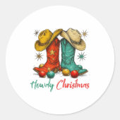 Funny Country Western Christmas Howdy Cowboy Boots Ronde Sticker (Voorkant)