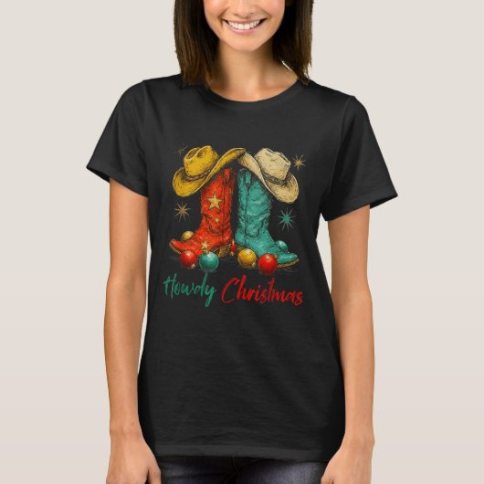 Funny Country Western Christmas Howdy Cowboy Boots T-shirt (Voorkant)