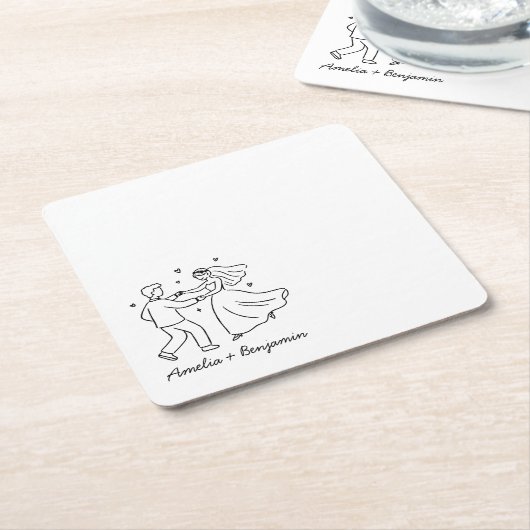 funny couple Hand Drawn  wedding Kartonnen Onderzetters (Schuin)