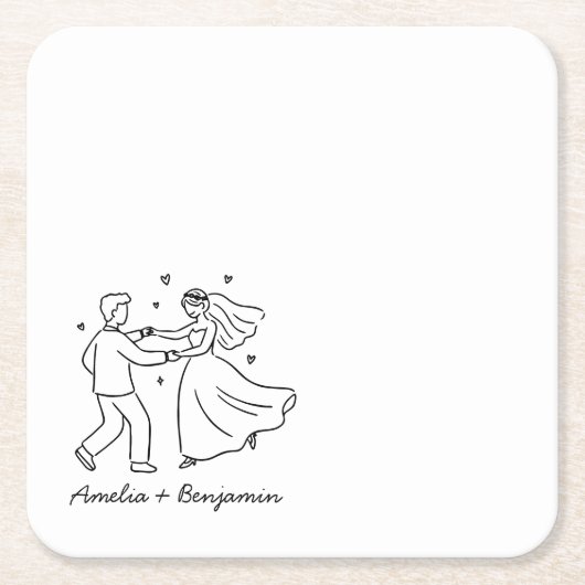 funny couple Hand Drawn  wedding Kartonnen Onderzetters (Voorkant)