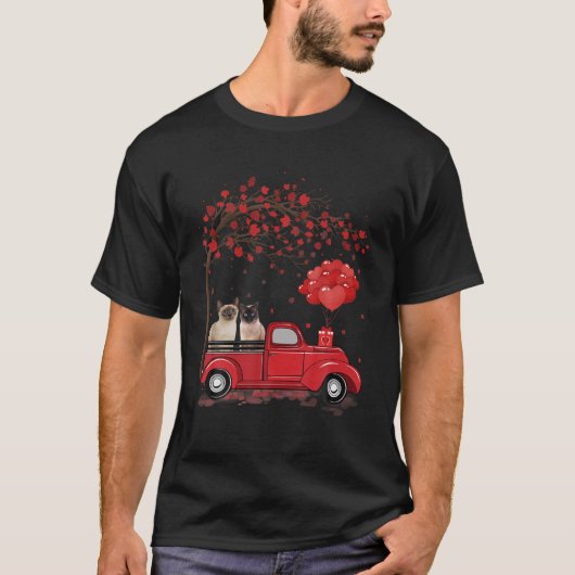 Funny Couple Siamese Red Truck Valentijnsdag T-shirt (Voorkant)