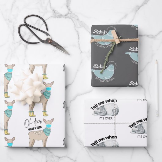 Funny Covid Animal kerstcadeautjes Inpakpapier Vel (Voorkant)