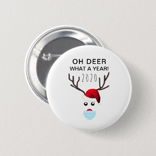 Funny Covid Kerstmis 2020 Face Mask Reindeer Ronde Button 5,7 Cm (Voorkant /achterkant)