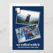 Funny Covid Kerstmis Twee Foto Modern Blue Feestdagenkaart (Voorkant / Achterkant)