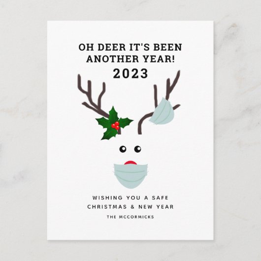 Funny Covid-kerstrenrendiermasker met gezichtsmask Feestdagenkaart (Voorkant)