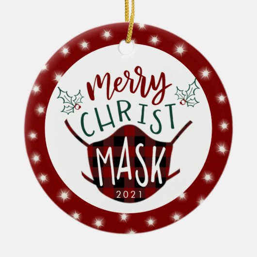 Funny COVID MERRY ChristusMASK Buffalo Check Keramisch Ornament (Voorkant)