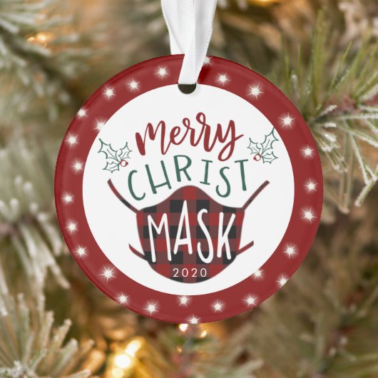 Funny COVID MERRY ChristusMASK Fairy Lights Foto Ornament (Boom)