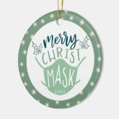 Funny COVID MERRY ChristusMASK Foto Green Keramisch Ornament (Links)