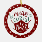 Funny COVID MERRY ChristusMASK Foto Red Keramisch Ornament (Voorkant)