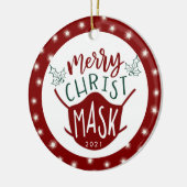Funny COVID MERRY ChristusMASK Foto Red Keramisch Ornament (Links)