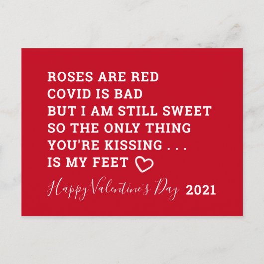 Funny Covid Valentijnsdag 2021 Poem Feestdagenkaart (Voorkant)