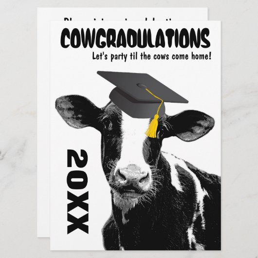 Funny Cow Afstuderen gefeliciteerd Kaart (Voorkant / Achterkant)