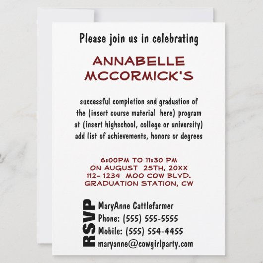 Funny Cow Afstuderen gefeliciteerd Kaart (Achterkant)