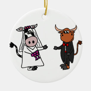 Funny Cow and Bull Wedding Keramisch Ornament