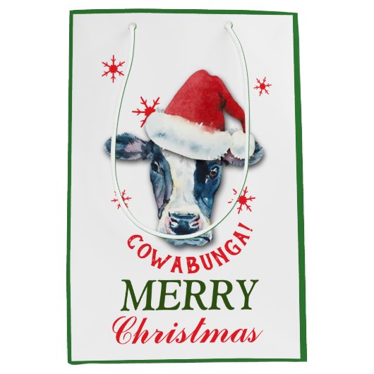 Funny Cow Cowabunga met Kerstmis Medium Cadeauzakje (Voorkant)