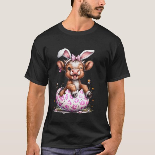 Funny Cow Easter Rabbit Cute Highland Cows Lover E T-shirt (Voorkant)