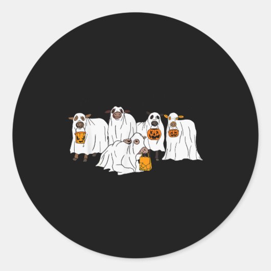Funny Cow Ghost Halloween Farmer Trick Or Treat Co Ronde Sticker (Voorkant)