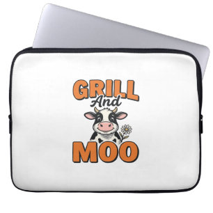 Funny Cow Grill And Moo Vintage T-Shirt Ontwerp_1 Laptop Sleeve